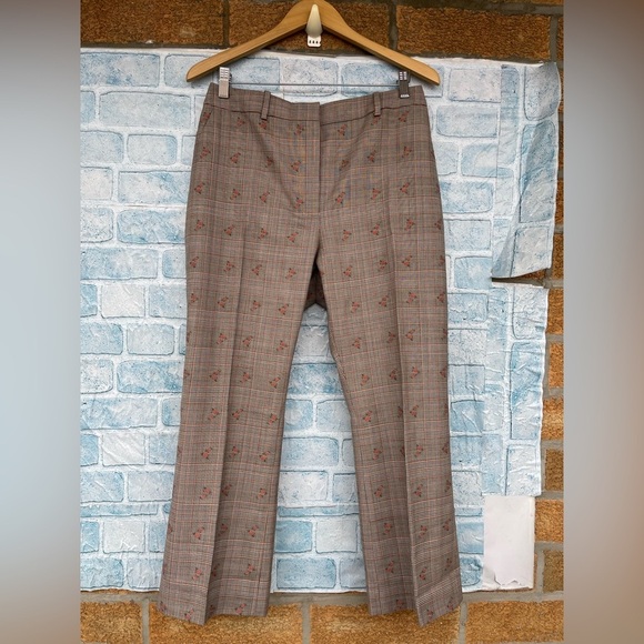 Altuzarra Henri Floral-Embroidered Prince of Wales Check Trousers size 6